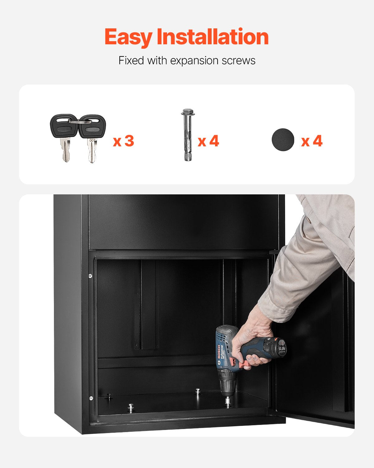 Paketleveranslådor för utomhusbruk, 47,2 tums brevlåda för paket med lås, paketlåda i galvaniserat stål med stöldskydd, väderbeständig paketbrevlåda för hem och kontor, svart