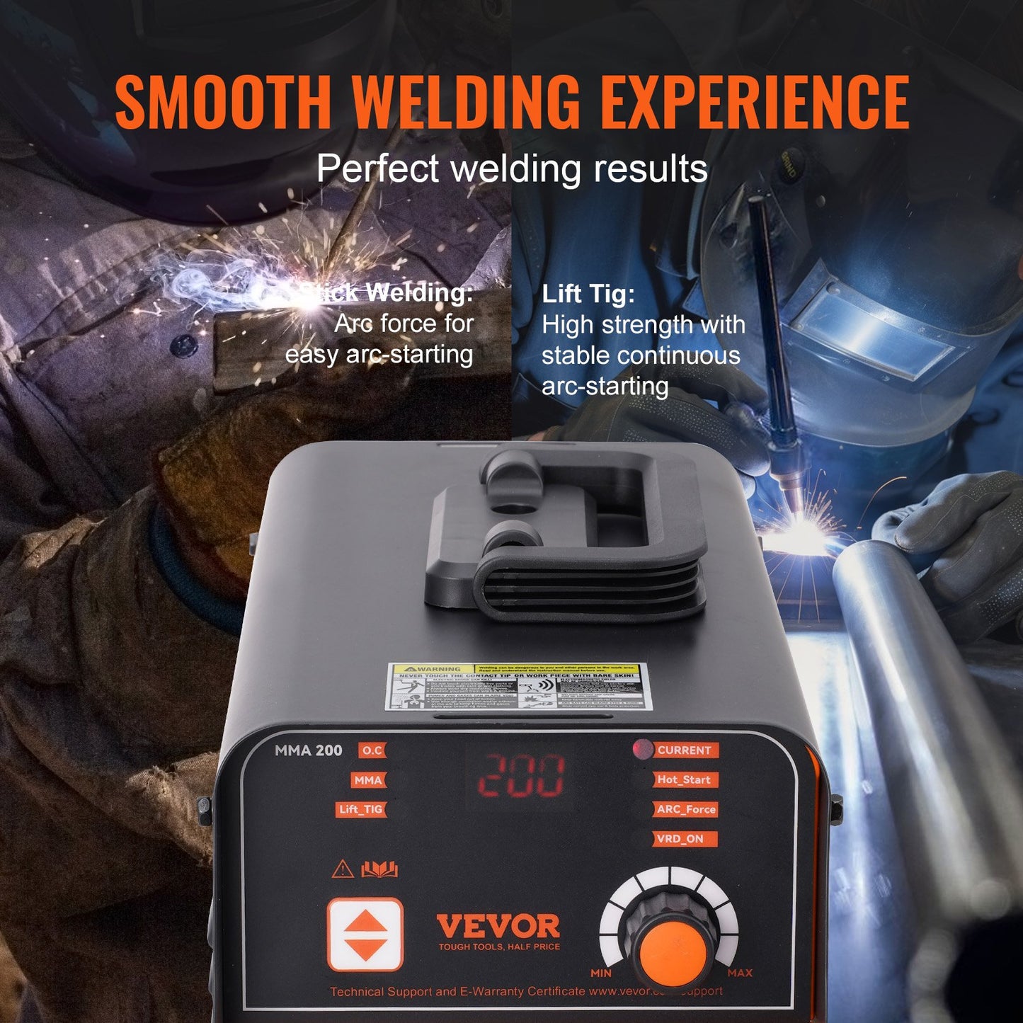 220V Stick Welder, 200A ARC/Lift TIG Welding Machine with Large LED Display, 2-in-1 Portable Stick Welding Machine with Hot Start Arc Force Anti-Stick VRD, MMA ARC Welder Machine