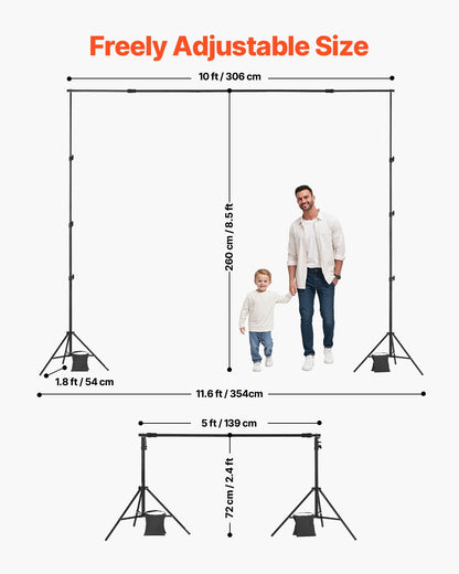 Backdrop Stand, 8.5 x 10 ft Adjustable Photo Backdrop Stand Kit, Portable Background Backdrop Stand with 2 Tripods, Heavy Duty Projector Screen Stand, for Wedding, Photo Video Studio & Party