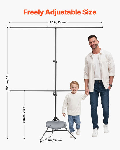 Backdrop Stand, 5 x 6.5 ft Adjustable Photo Backdrop Stand Kit, Portable Background Backdrop Stand with 3 Crossbars, Heavy Duty Projector Screen Stand, for Wedding, Photo Video Studio & Party
