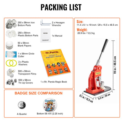 Button Maker Machine, 58 mm (2.25 inch) Badge Punch Press Kit, Children DIY Gifts Pin Maker, Button Making Supplies with 500pcs Button Parts & Circle Cutter & Magic Book