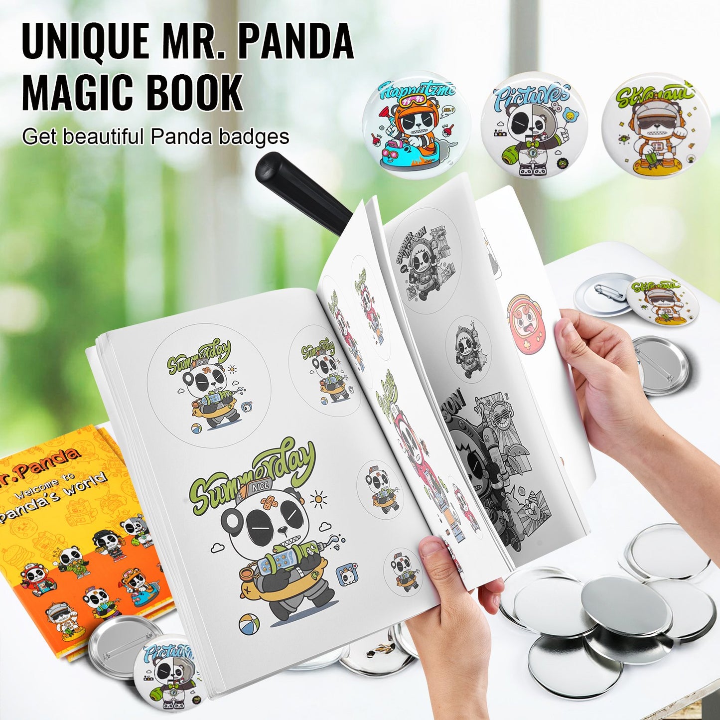 Button Maker Machine, 75 mm (3 inch) Badge Punch Press Kit, Children DIY Gifts Pin Maker, Button Making Supplies with 500pcs Button Parts & Circle Cutter & Magic Book