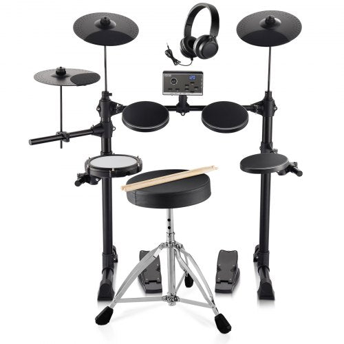 Electric Drum Set, 15 Drum Kits & 150 Sounds Electronic Drum Kit, USB MIDI Supported 6.5 in Quiet Mesh Snare Electric Drum Set with 10 in Cymbals Drum Sticks & Headphone, for Beginners & Adults