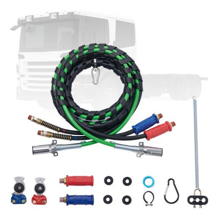 15FT Semi Truck Air Lines Kit with 2PCS Glad Hands, 3-in-1 Air Hoses & 7 Way ABS Electric Power Line, with 2PCS Gladhand Handles, 4PCS Seals and Tender Spring Kit for Semi Truck Trailer Tractor