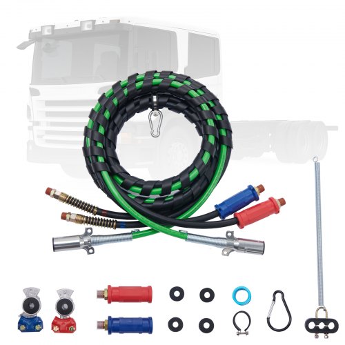 15FT Semi Truck Air Lines Kit with 2PCS Glad Hands, 3-in-1 Air Hoses & 7 Way ABS Electric Power Line, with 2PCS Gladhand Handles, 4PCS Seals and Tender Spring Kit for Semi Truck Trailer Tractor