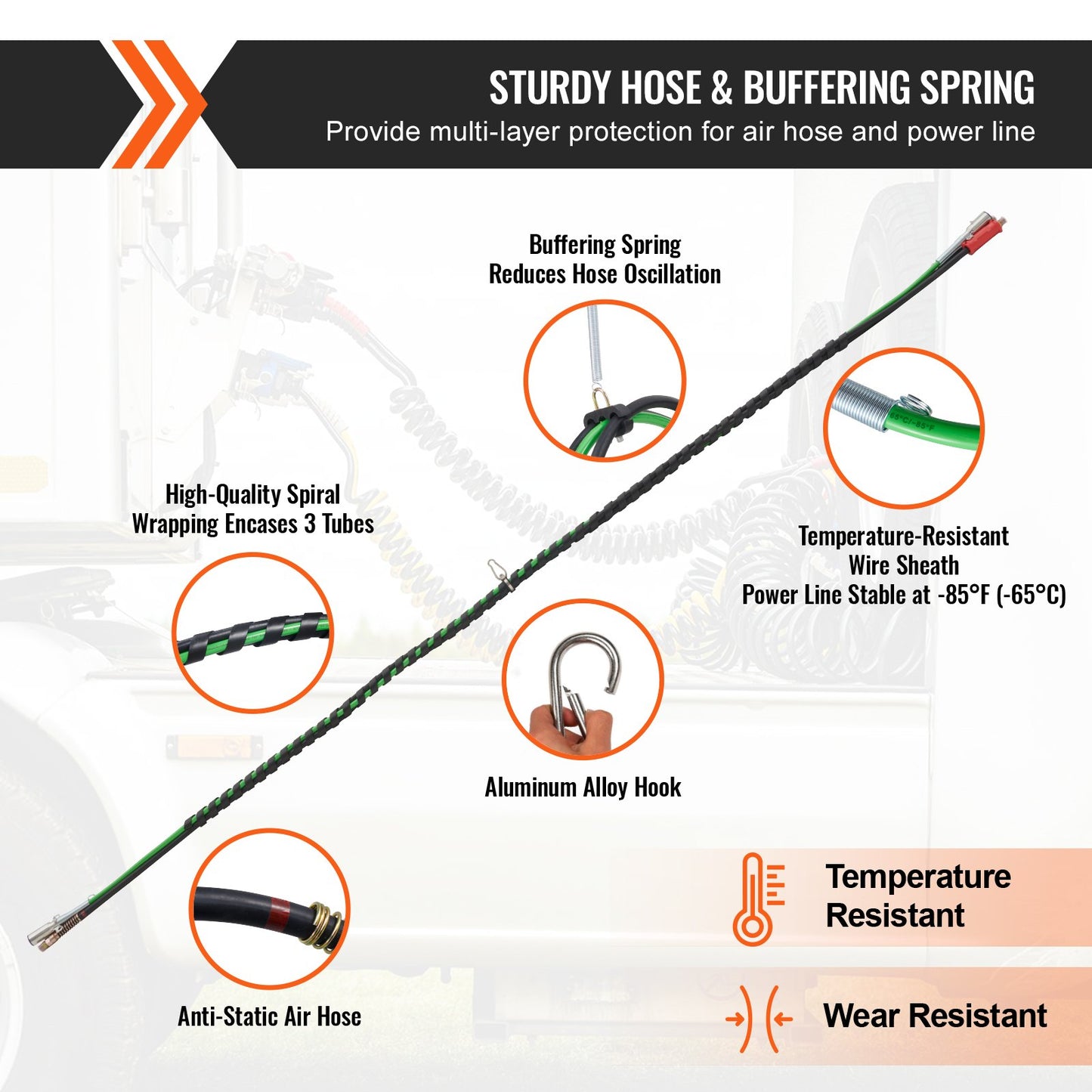 15FT Semi Truck Air Lines Kit with 2PCS Glad Hands, 3-in-1 Air Hoses & 7 Way ABS Electric Power Line, with 2PCS Gladhand Handles, 4PCS Seals and Tender Spring Kit for Semi Truck Trailer Tractor