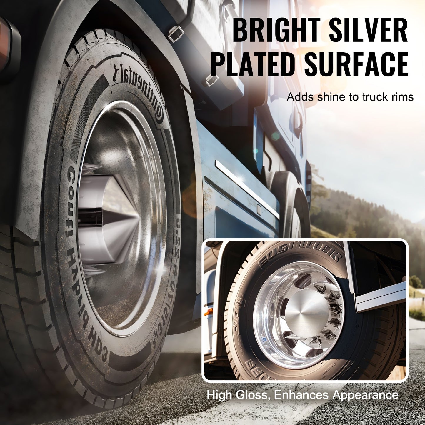 Rear Axle Wheel Covers, Spiked Axle Cover for Semi Truck, ABS Electroplate Rust-Resistant Lug Nut Covers, Universal Fit, Installation Tool Included, Complete Axle Cover Combo Kit