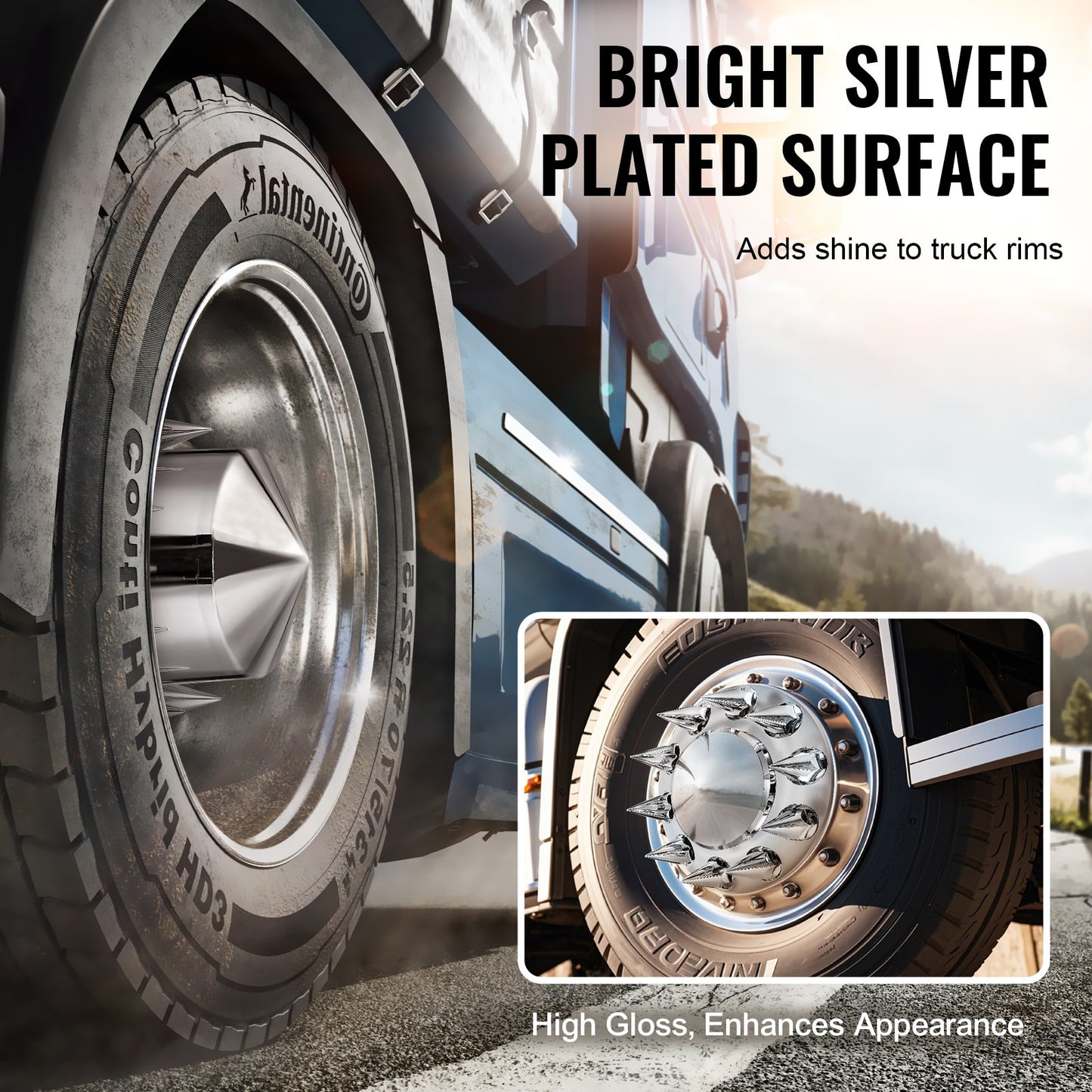 Hjulskydd för bakre framaxel, Spikade axelskydd för lastbil, Rostbeständiga hjulmuttrarskydd i ABS, Universalpassning, Monteringsverktyg ingår, Kombinationssats för 2 navskydd fram och 4 bakaxel