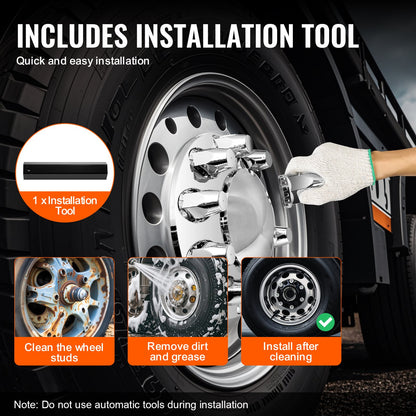 Hjulkapslar för framaxel, kupolformad axelkåpa för lastbil, rostbeständiga hjulmuttrarskydd i ABS-galvaniserad och rostfri, universalpassning, monteringsverktyg ingår, komplett axelkåpskombinationskit