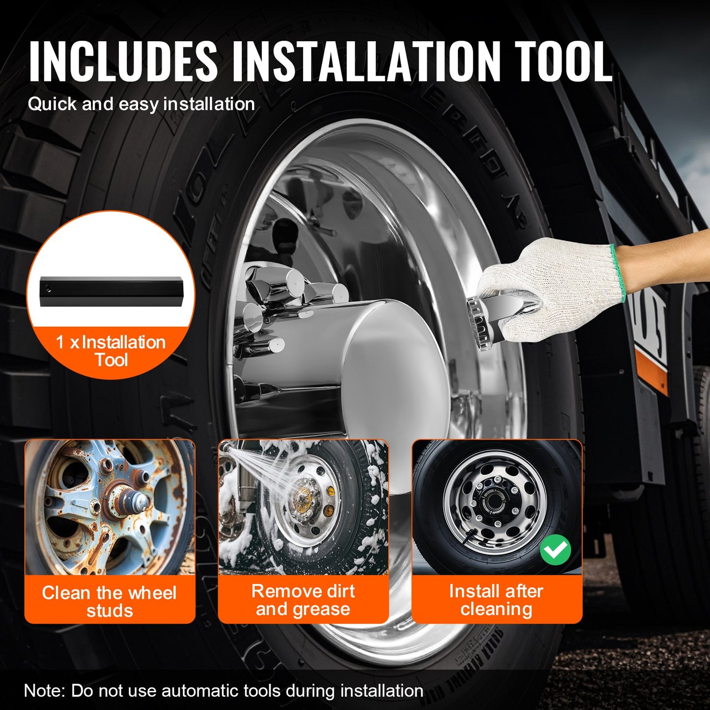 Rear Axle Wheel Covers, Dome Axle Cover for Semi Truck, ABS Electroplate Rust-Resistant Lug Nut Covers, Universal Fit, Installation Tool Included, Complete Axle Cover Combo Kit