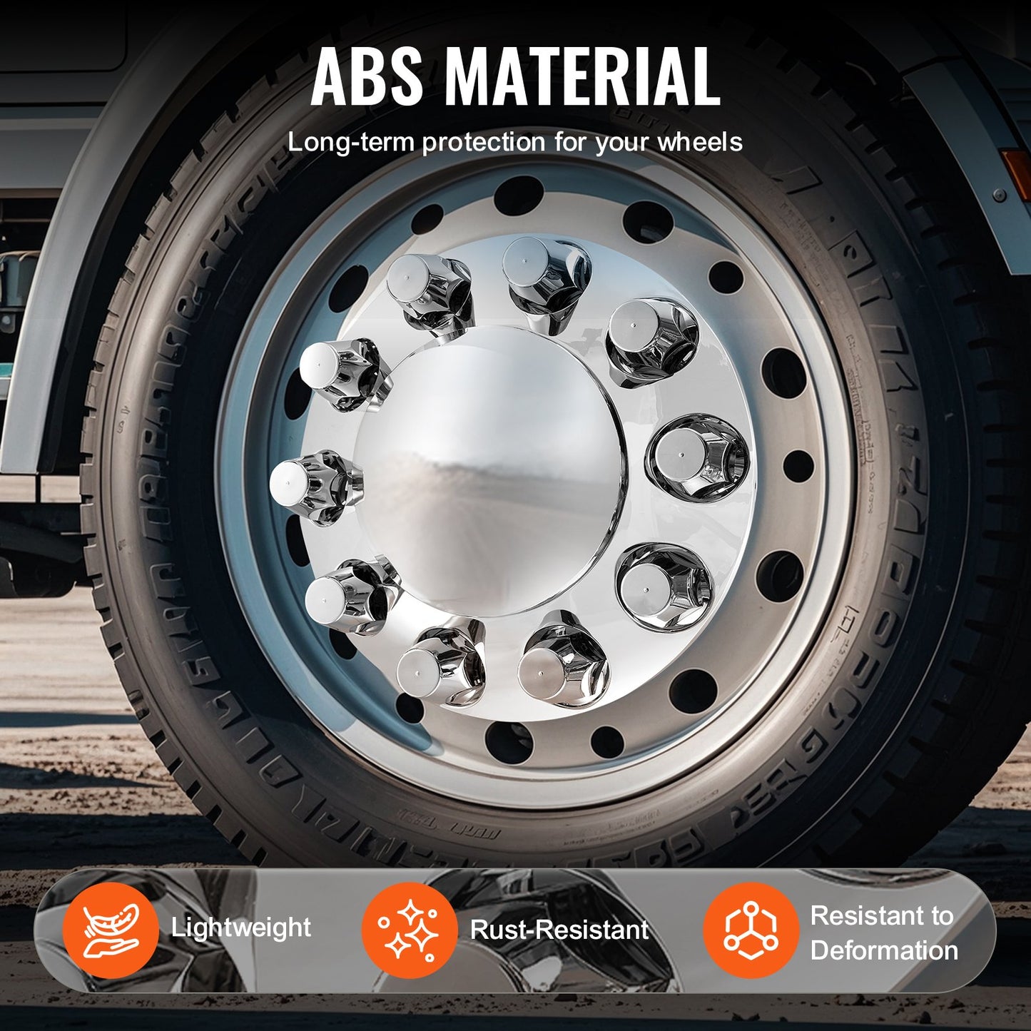 Hjulkapslar för bakre och framaxel, kupolformad axelkåpa för lastbil, rostbeständiga hjulmuttrarskydd i ABS, universalpassning, monteringsverktyg ingår, kombinationssats för 2 navkapslar fram och 4 bak