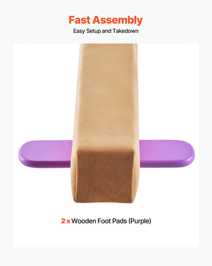 8FT Balance Beam for Kids, 158.7 KG Stable Support Gymnastics Floor Beam with Non-Slip Wooden Mats, Wood-Core Gymnastics Training Equipment with Anti-Slip Bottom for Home and Gym, Yellow