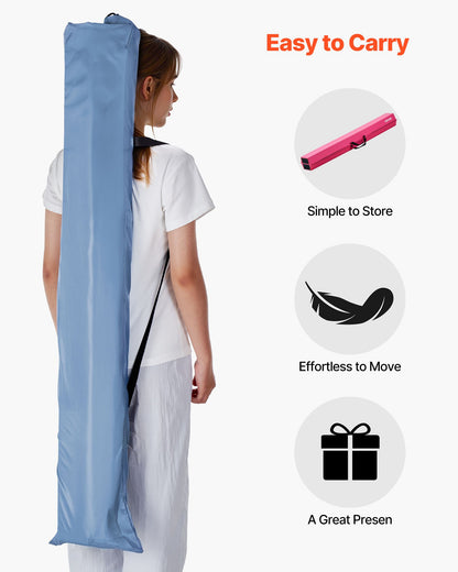 2,4 m hopfällbar balansbom för barn, 90,7 kg stabilt stöd för gymnastikgolv med halkfria mattor, gymnastikträningsutrustning med halkfri botten och bärväska för hemmagym, rosa