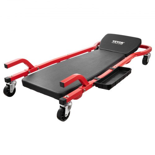 Mechanic Garage Creeper, 1118 mm, 136.1 kg Capacity Automotive Rolling Creeper with 6 Casters Adjustable Cushioned Headrest Tool Tray, Heavy Duty Steel Frame for Garages, Repair Shops, and DIY