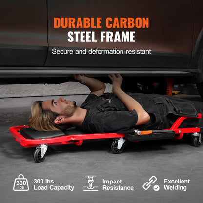 Mechanic Garage Creeper, 1118 mm, 136.1 kg Capacity Automotive Rolling Creeper with 6 Casters Adjustable Cushioned Headrest Tool Tray, Heavy Duty Steel Frame for Garages, Repair Shops, and DIY