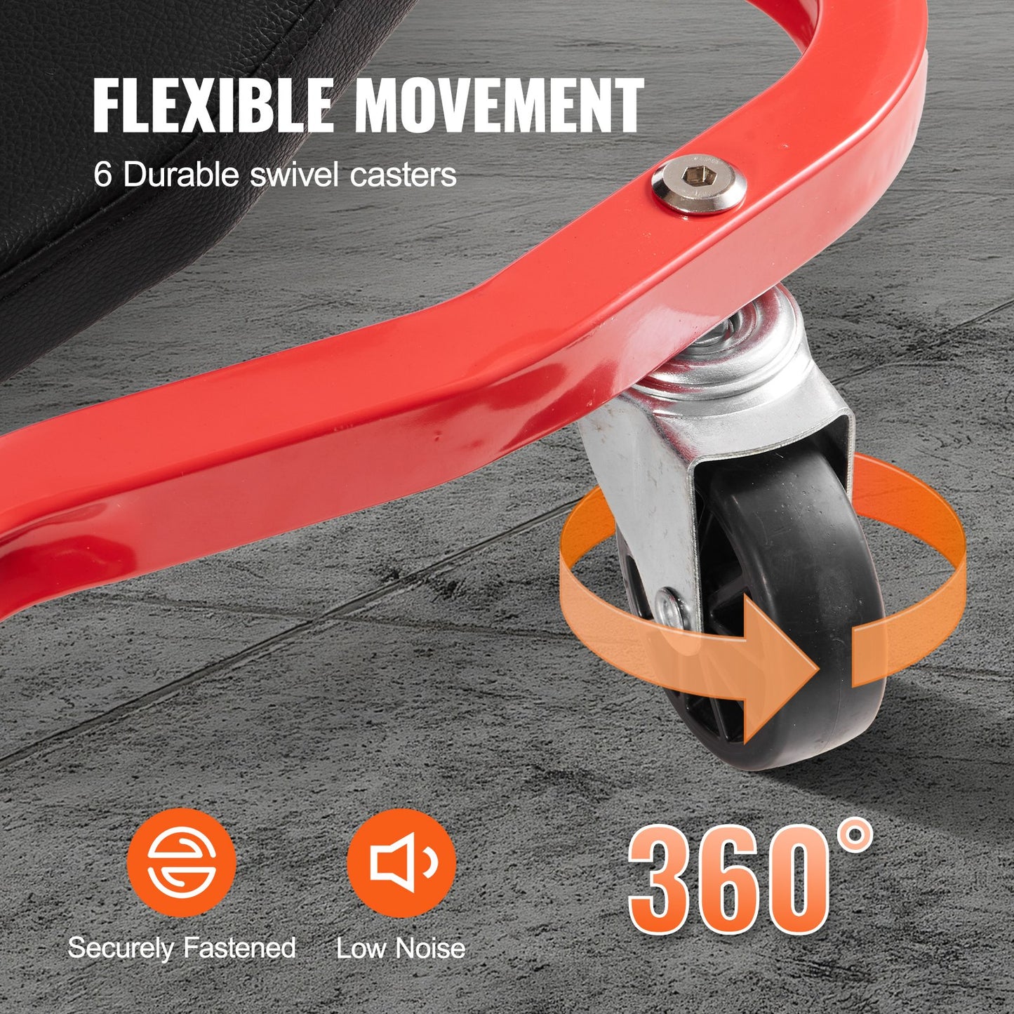 Mechanic Garage Creeper, 1118 mm, 136.1 kg Capacity Automotive Rolling Creeper with 6 Casters Adjustable Cushioned Headrest Tool Tray, Heavy Duty Steel Frame for Garages, Repair Shops, and DIY