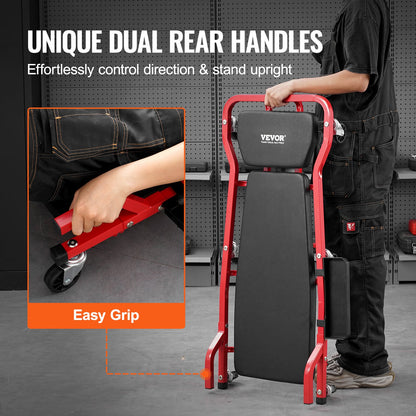 Mechanic Garage Creeper, 1118 mm, 136.1 kg Capacity Automotive Rolling Creeper with 6 Casters Adjustable Cushioned Headrest Tool Tray, Heavy Duty Steel Frame for Garages, Repair Shops, and DIY