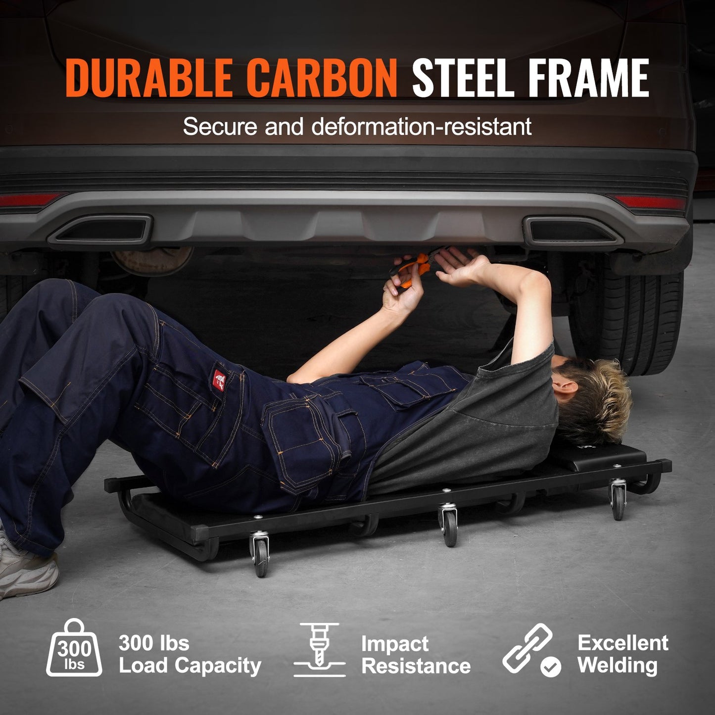 Mekanisk garagekrypvagn, 1016 mm, 136,1 kg kapacitet Rullande krypvagn för bilar med 6 hjul Justerbart vadderat nackstöd, kraftig stålram Lågprofil för garage, verkstäder och gör-det-själv-projekt