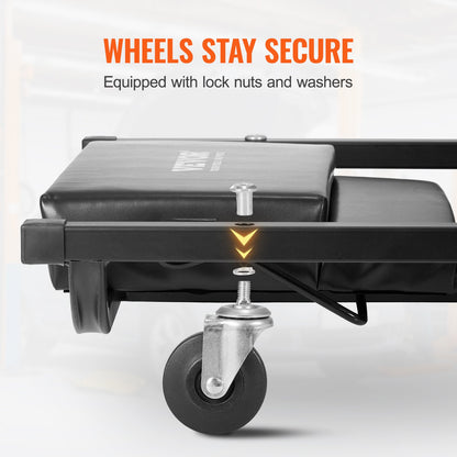 Mekanisk garagekrypvagn, 1016 mm, 136,1 kg kapacitet Rullande krypvagn för bilar med 6 hjul Justerbart vadderat nackstöd, kraftig stålram Lågprofil för garage, verkstäder och gör-det-själv-projekt