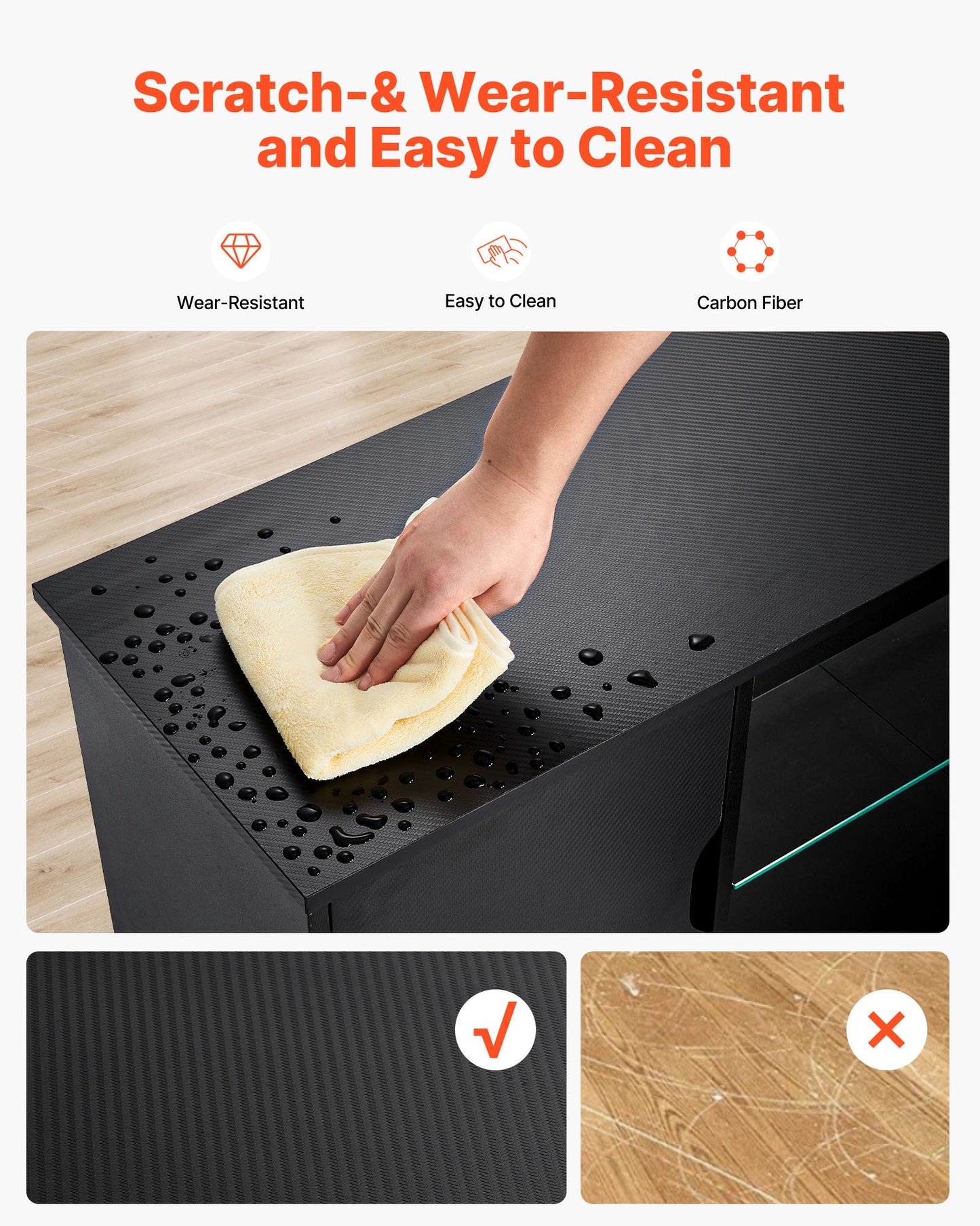 TV-stativ för TV-apparater upp till 1651 mm, Modernt underhållningscenter med ljuslist, TV-skåp i trä med glashylla och justerbara hyllor, Konsolbord för vardagsrum och sovrum, Svart