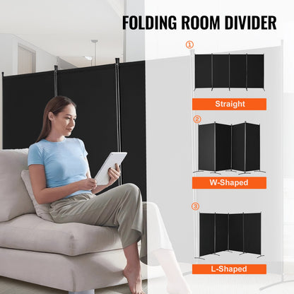 Room Divider, 4 Panels Room Divider, Folding Privacy Screen and Portable Partition Divider for Room Separation, Freestanding Room Partitions for Office, Bedroom, Study, Black