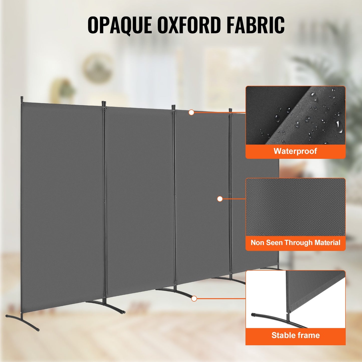 Room Divider, 4 Panels Room Divider, Folding Privacy Screen and Portable Partition Divider for Room Separation, Freestanding Room Partitions for Office, Bedroom, Study, Grey