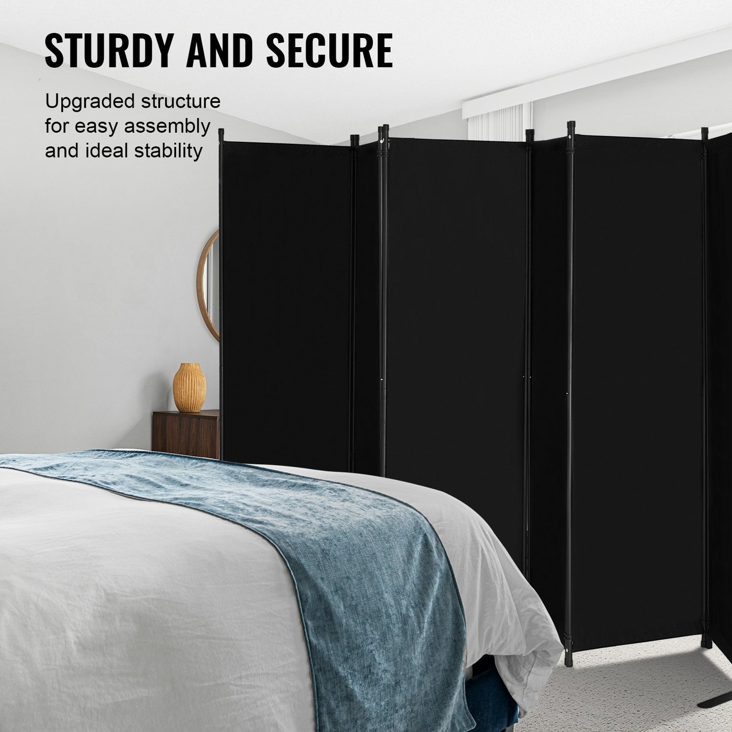 Room Divider, 6 Panels Room Divider, Folding Privacy Screen and Portable Partition Divider for Room Separation, Freestanding Room Partitions for Office, Bedroom, Study, Black
