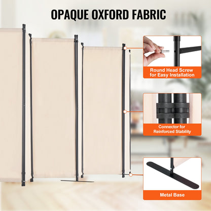 Room Divider, 6 Panels Room Divider, Folding Privacy Screen and Portable Partition Divider for Room Separation, Freestanding Room Partitions for Office, Bedroom, Study, Beige