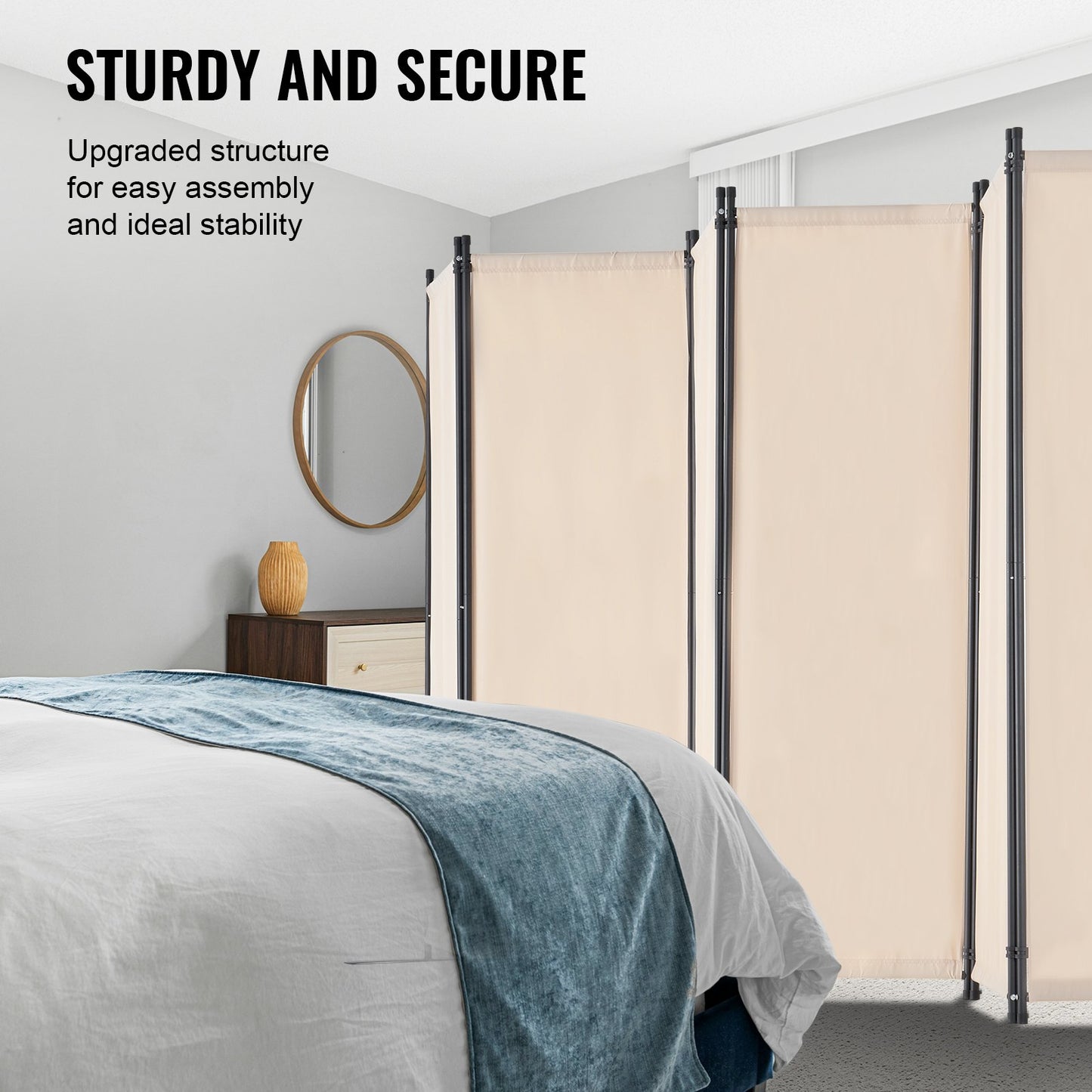 Room Divider, 6 Panels Room Divider, Folding Privacy Screen and Portable Partition Divider for Room Separation, Freestanding Room Partitions for Office, Bedroom, Study, Beige