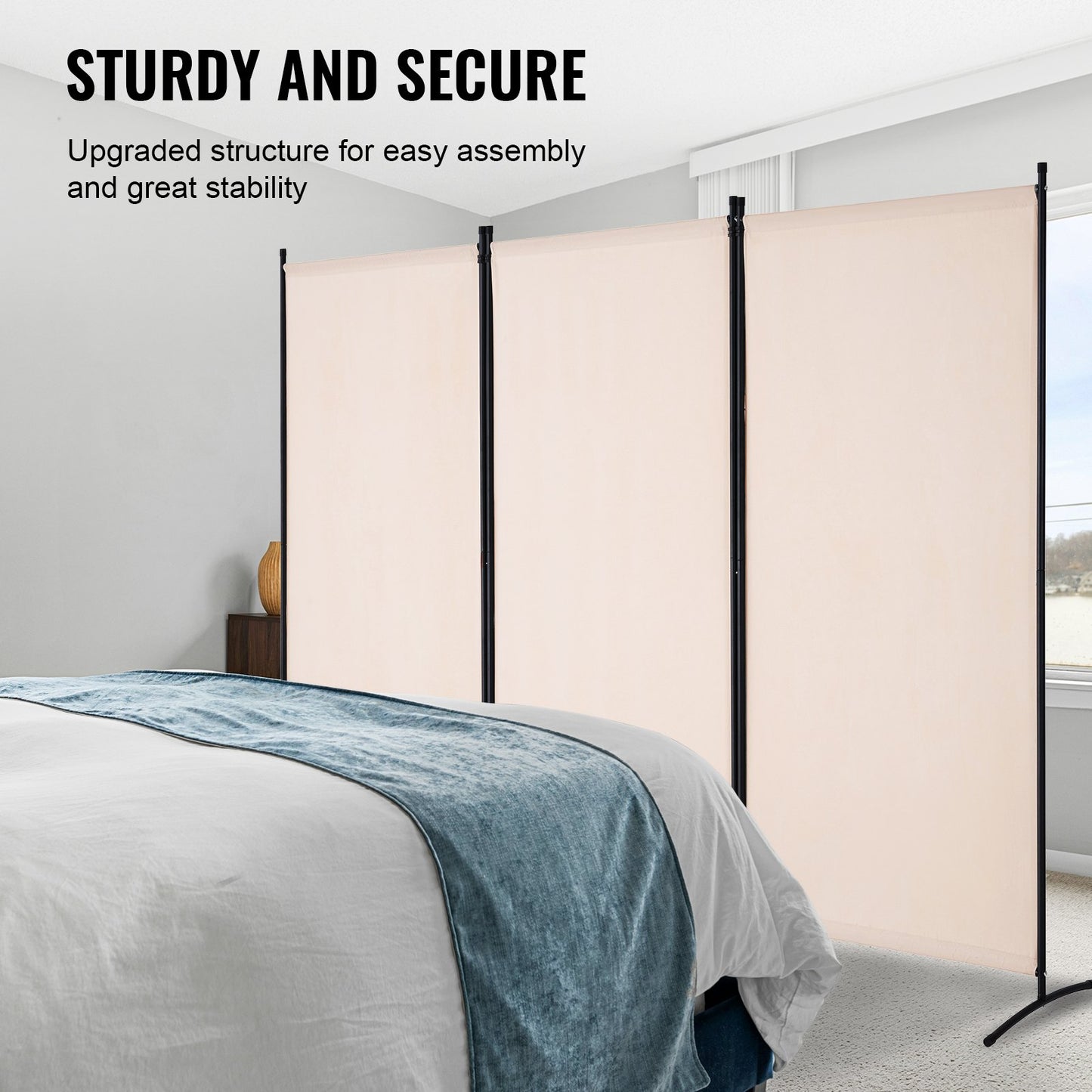 Room Divider, 3 Panels Room Divider, Folding Privacy Screen and Portable Partition Divider for Room Separation, Freestanding Room Partitions for Office, Bedroom, Study, Beige