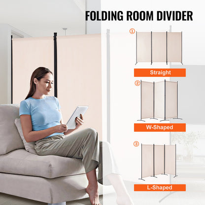 Room Divider, 3 Panels Room Divider, Folding Privacy Screen and Portable Partition Divider for Room Separation, Freestanding Room Partitions for Office, Bedroom, Study, Beige