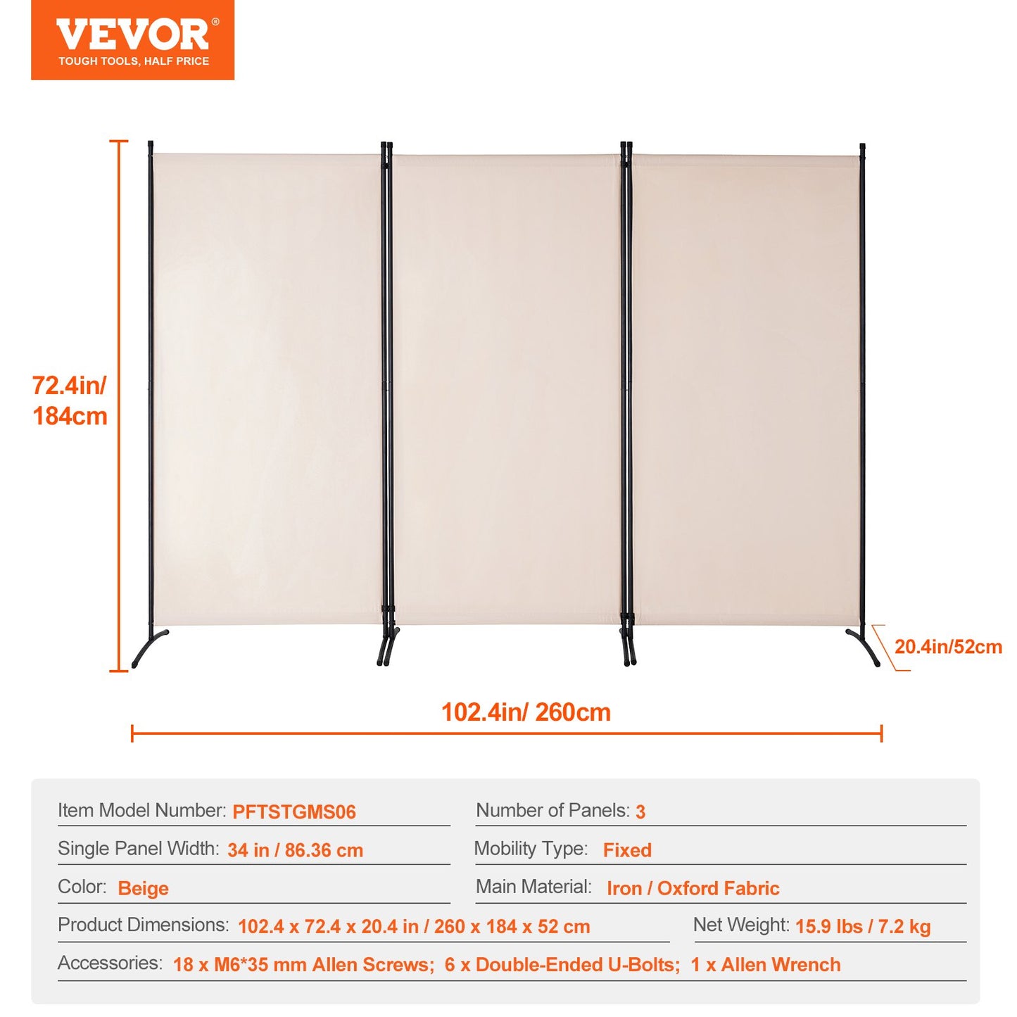 Room Divider, 3 Panels Room Divider, Folding Privacy Screen and Portable Partition Divider for Room Separation, Freestanding Room Partitions for Office, Bedroom, Study, Beige