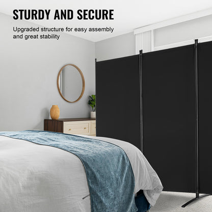 Room Divider, 3 Panels Room Divider, Folding Privacy Screen and Portable Partition Divider for Room Separation, Freestanding Room Partitions for Office, Bedroom, Study, Black