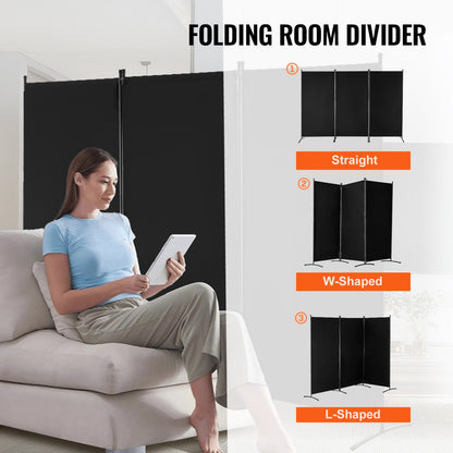 Room Divider, 3 Panels Room Divider, Folding Privacy Screen and Portable Partition Divider for Room Separation, Freestanding Room Partitions for Office, Bedroom, Study, Black