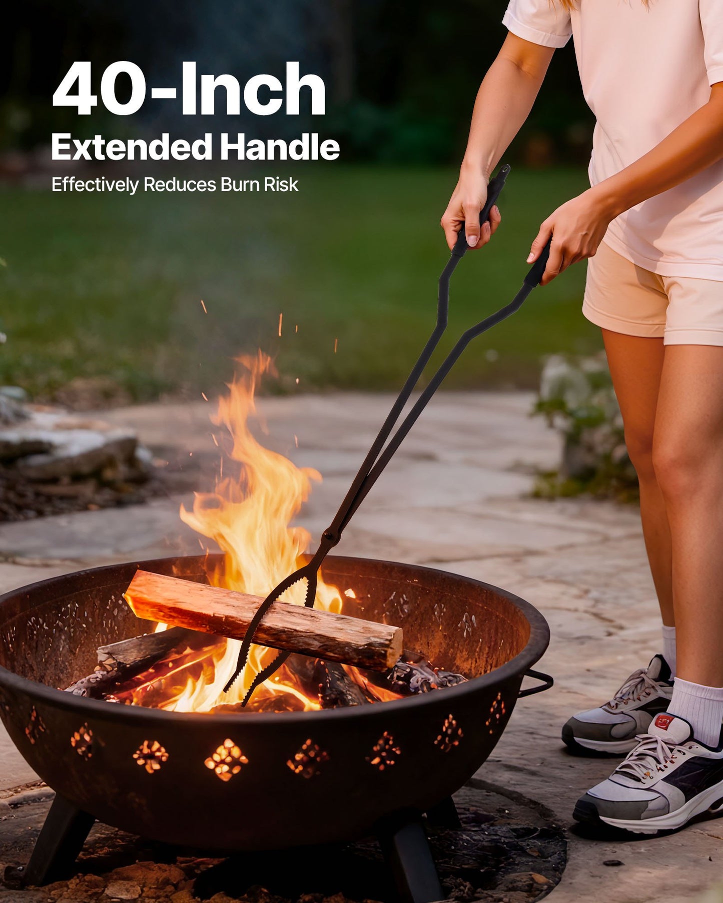 Eldstadsverktygsset, 3-delars eldstadsverktygsset och hållare med stativ, tång, eldstadspoker, smidesjärnstillbehör för lägereld, trädgårdseld inomhus/utomhus, svart