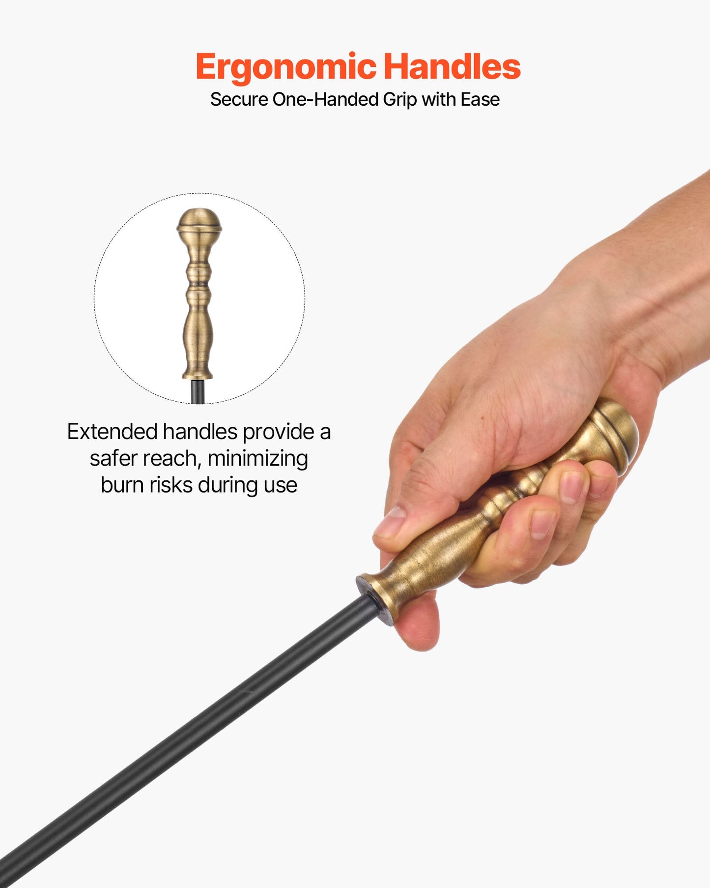 Eldstadsverktygsset, 5-delars eldstadsverktygsset och hållare med femstiftsställ, tång, askspade, borste, eldstadspoke, smidesjärnstillbehör till eldstad för inomhus-/utomhusbruk, svart och mässing