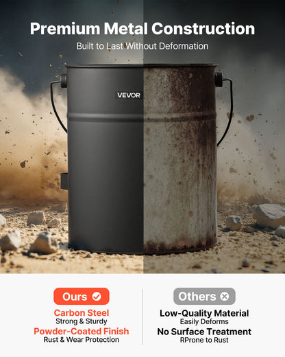 Askhink, 4 st med lock, spade, kvast och handskar, metallkolshink och askbehållare för öppen spis, 15 liter stor kapacitet för öppen spis, eldgropar, vedeldade kaminer, inomhus och utomhus