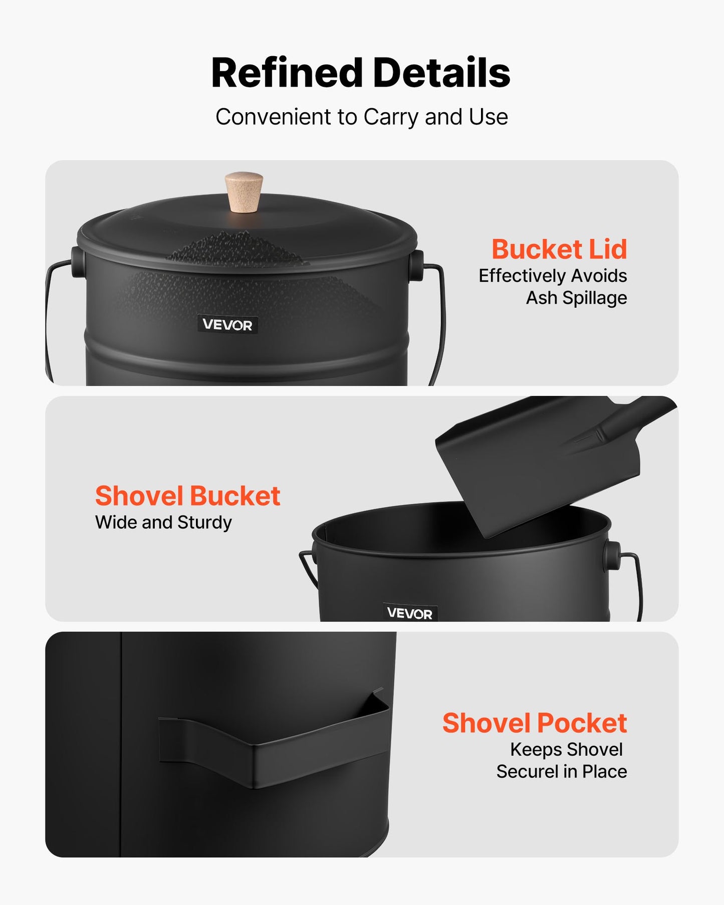 Askhink, 4 st med lock, spade, kvast och handskar, metallkolshink och askbehållare för öppen spis, 15 liter stor kapacitet för öppen spis, eldgropar, vedeldade kaminer, inomhus och utomhus