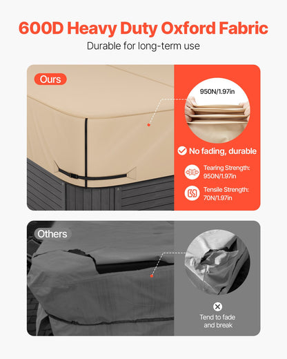 Outdoor Hot Tub Cover, 85x85x20in/2160x2160x508mm Weatherproof & Waterproof Hot Tub Cover Protector, 600D Heavy Duty Oxford Fabric and 950N Tearing Strength, Square Spa Covers for Hottub, Brown