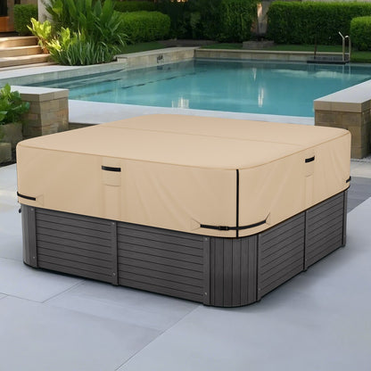 Outdoor Hot Tub Cover, 85x85x20in/2160x2160x508mm Weatherproof & Waterproof Hot Tub Cover Protector, 600D Heavy Duty Oxford Fabric and 950N Tearing Strength, Square Spa Covers for Hottub, Brown