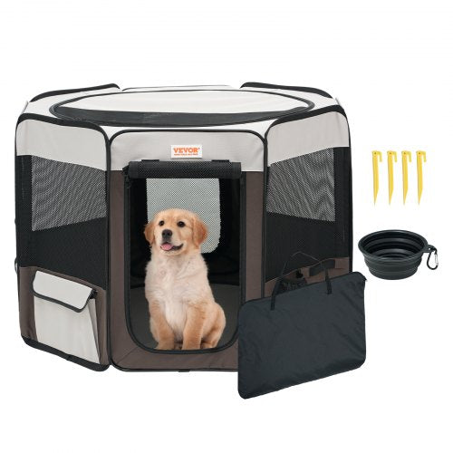 Foldable Pet Playpen, 36 inch Portable Dog Playpen, Crate Kennel for Puppy, Dog, Cat, Premium Waterproof 600D Oxford Cloth, Removable Zipper, for Indoor Outdoor Travel Camping Use (Octagon, M)