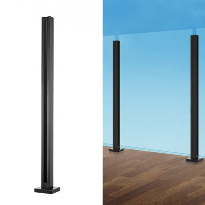 Glass Clamp, 37.4" Height Glass Railing Bracket for 0.39 "-0.47 " Thickness Tempered Glass, 304 Stainless Steel Glass Mounting Clamp, Glass Shelf Bracket for Balcony, Garden, Deck, Stair, Black