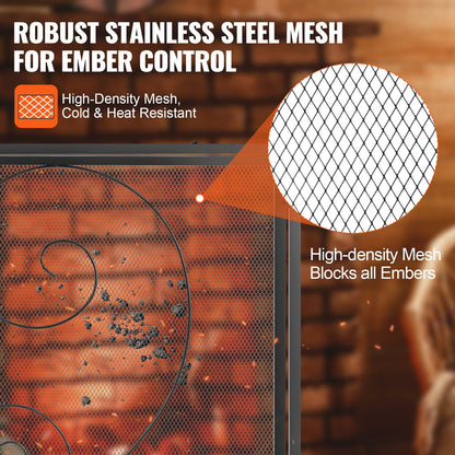 Spisskärm 2 paneler med dörr, robust järnnätsskärm, 990 (L) x 802 (H) MM gnistskydd, enkel installation, fristående brandgaller för vardagsrum, heminredning, vintage