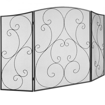 Fireplace Screen 3 Panel, Sturdy Iron Mesh Fireplace Screen, 122(L)x76.7(H)CM Spark Guard Cover, No Assembly Required, Free Standing Fireplace Fence Grate for Living Room Home Decor Vintage