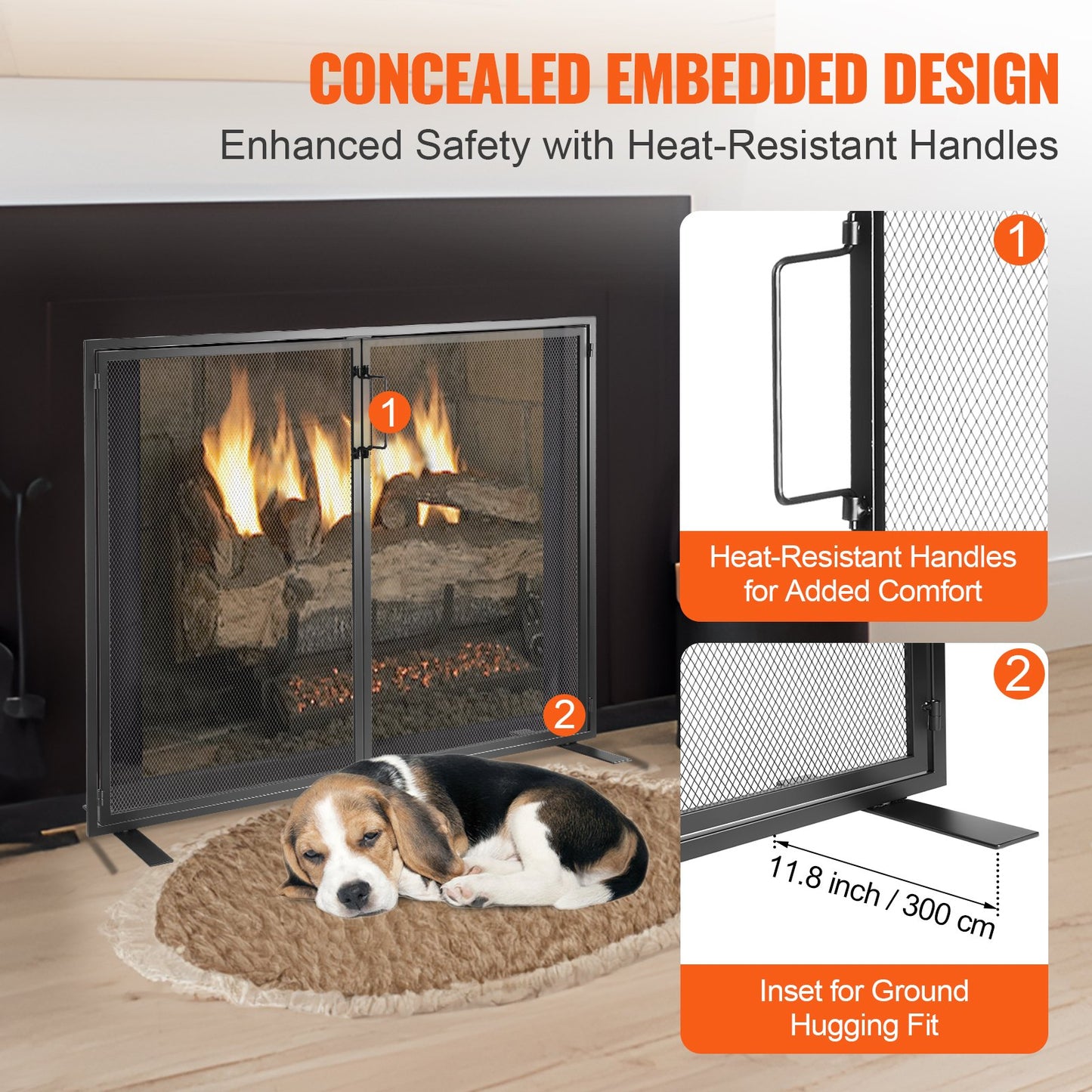 Fireplace Screen 1 Panel with Door, Sturdy Iron Mesh Fireplace Screen, 990(L) x780(H)MM Spark Guard Cover, Simple Installation, Free Standing Fire Fence Grate for Living Room Home Decor Modern