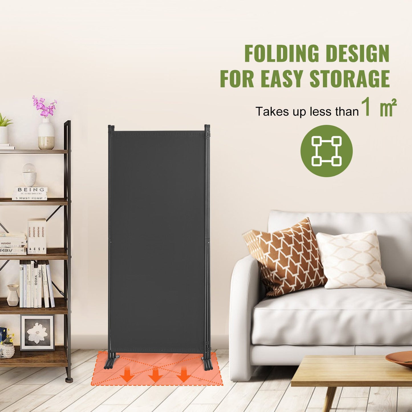 Rumsavdelare, 3 paneler och vikbara skärmar, tygavdelare för kontor, sovrum, matsal, arbetsrum, fristående, grå