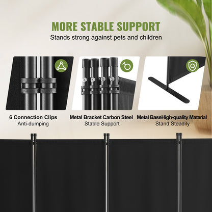 Rumsavdelare, 4 paneler och vikbara skärmar, tygavdelare för kontor, sovrum, matsal, arbetsrum, fristående, svart