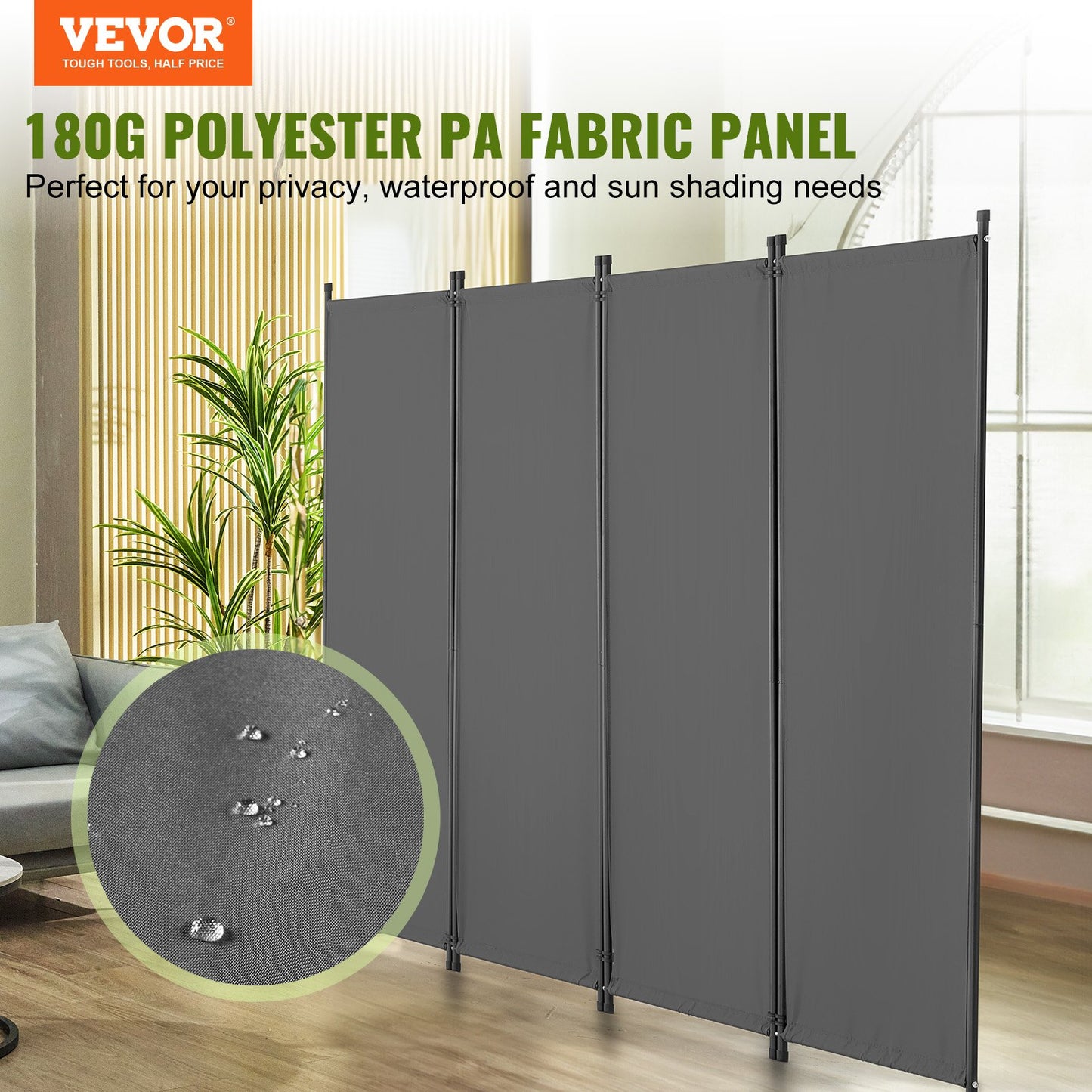 Room Divider, 4 Panel Room Dividers and Folding Privacy Screens, Fabric Partition Room Dividers for Office, Bedroom, Dining Room, Study, Freestanding, Light Gray