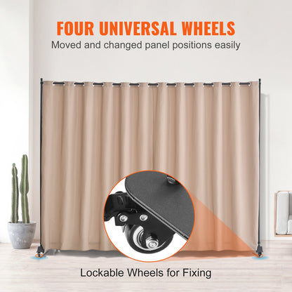 Room Divider, Portable Panel Room Divider with Wheels Curtain Divider Stand, Freestanding Room Divider Privacy Screen for Office, Bedroom, Dining Room, Study, Brown