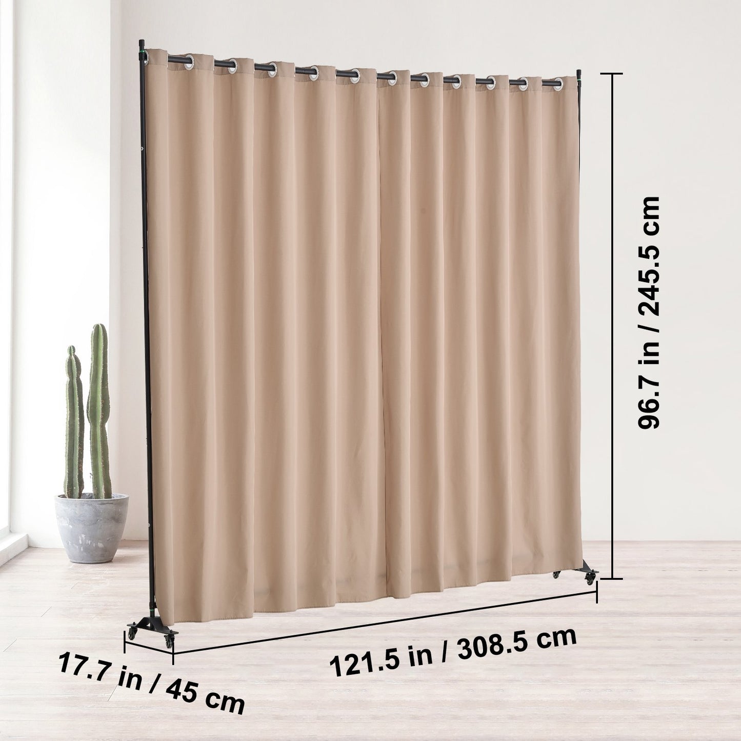 Room Divider, Portable Panel Room Divider with Wheels Curtain Divider Stand, Freestanding Room Divider Privacy Screen for Office, Bedroom, Dining Room, Study, Brown